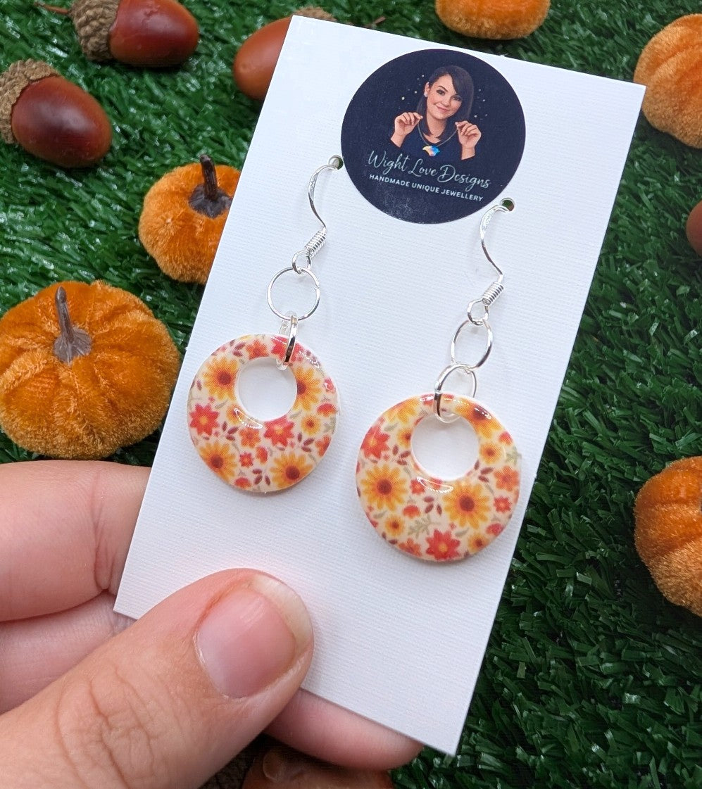 Autumn Sunflowers Mini Hoop Earrings
