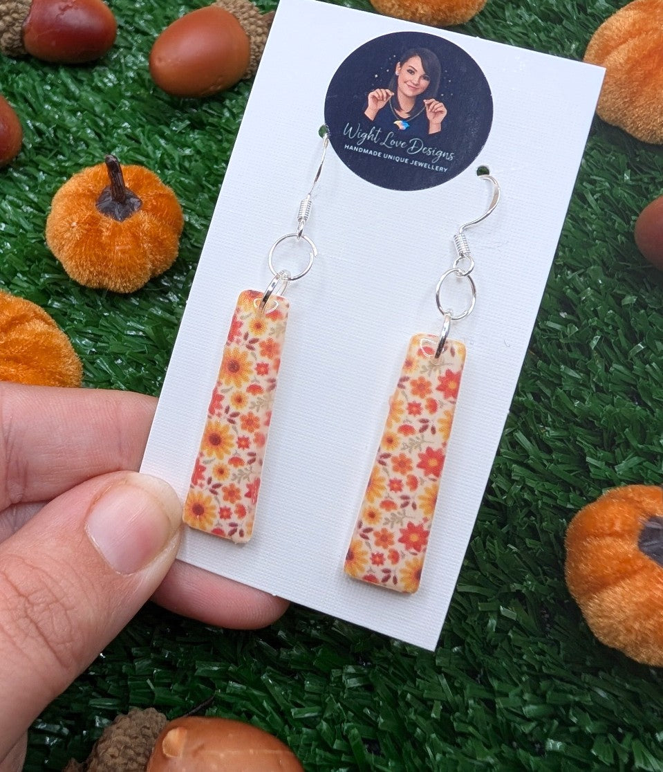 Autumn Sunflowers Rectangle Drop Earrings