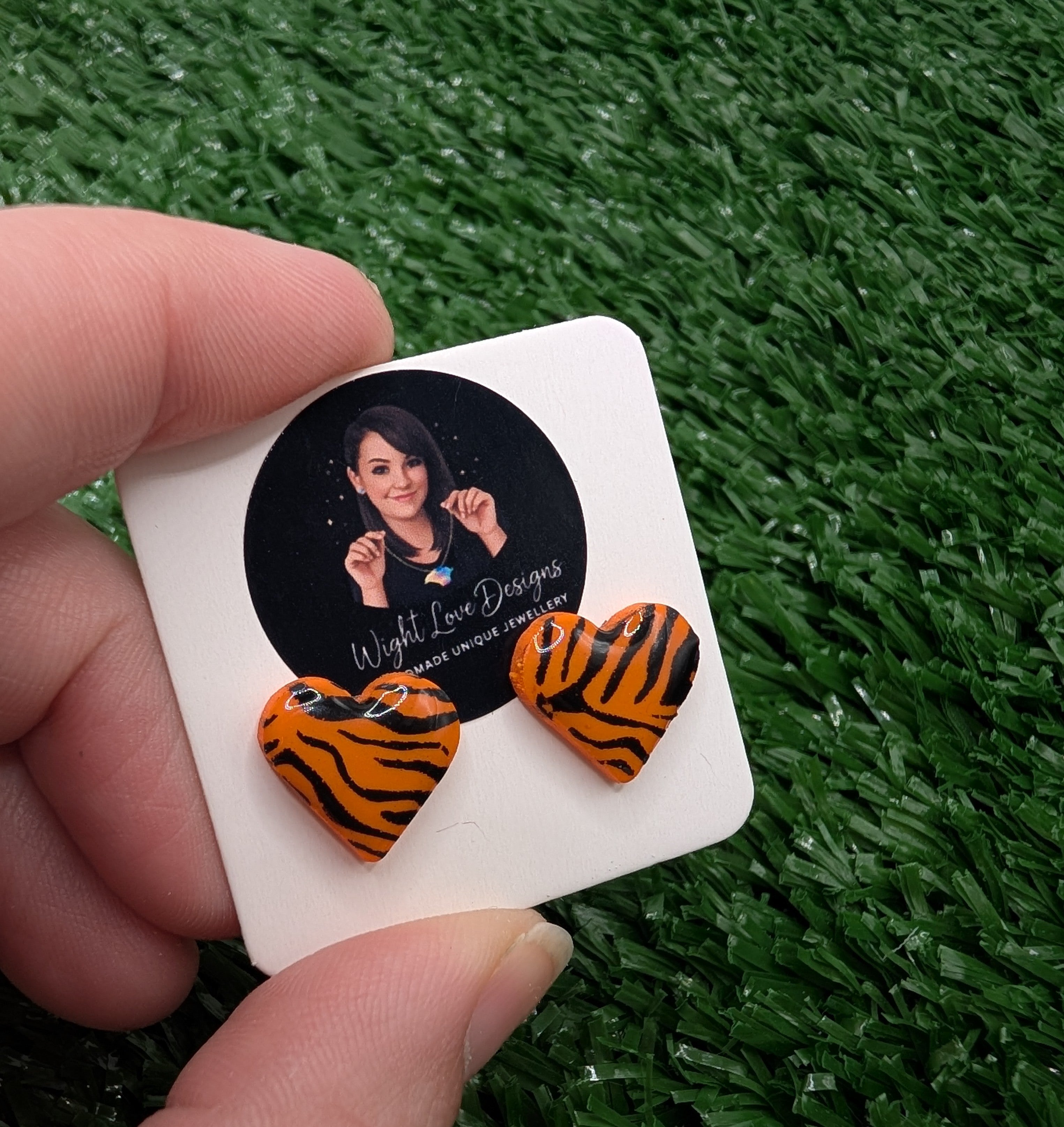 Tiger Print Heart Stud Earrings