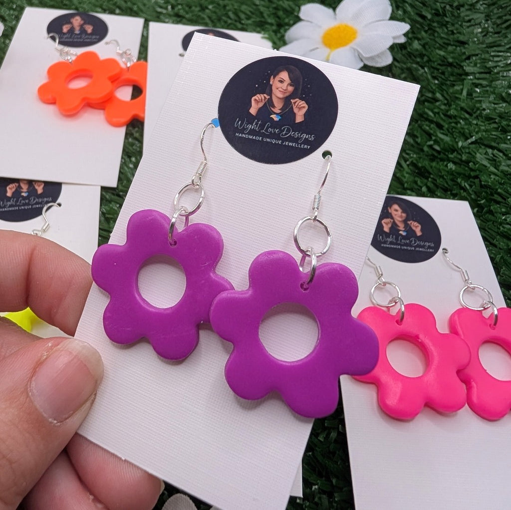 Large Neon Flower Drop Earrings