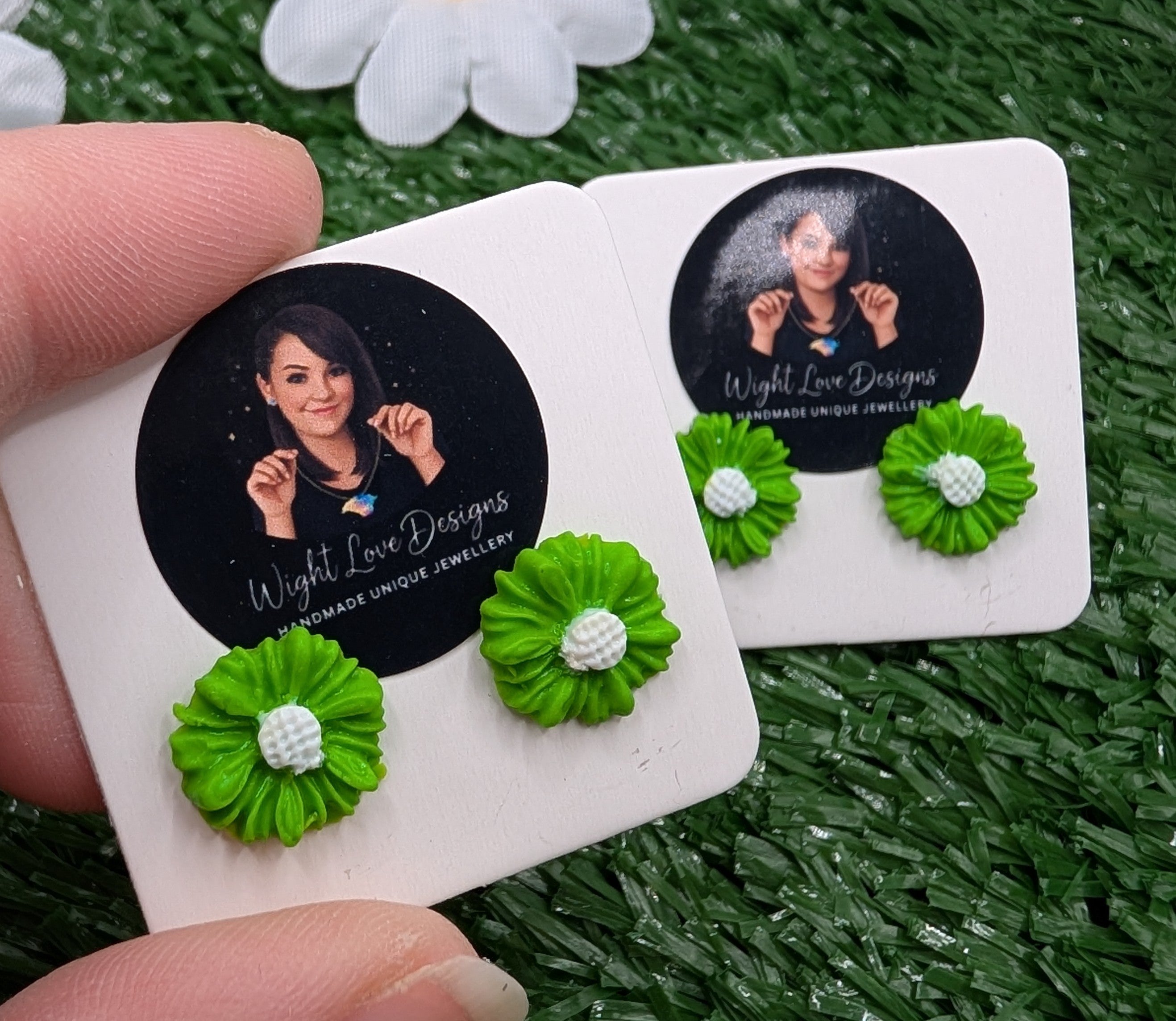 Green Daisy Stud Earrings