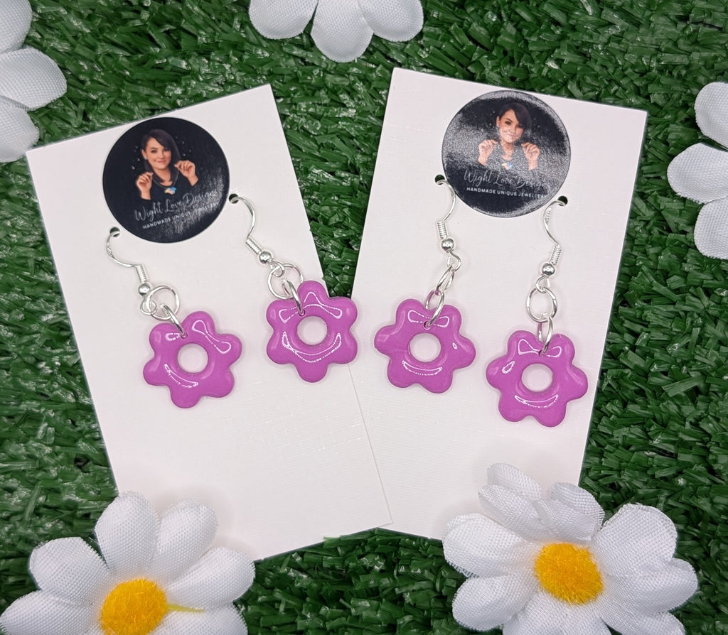 Purple Mini Flower Drop Earrings
