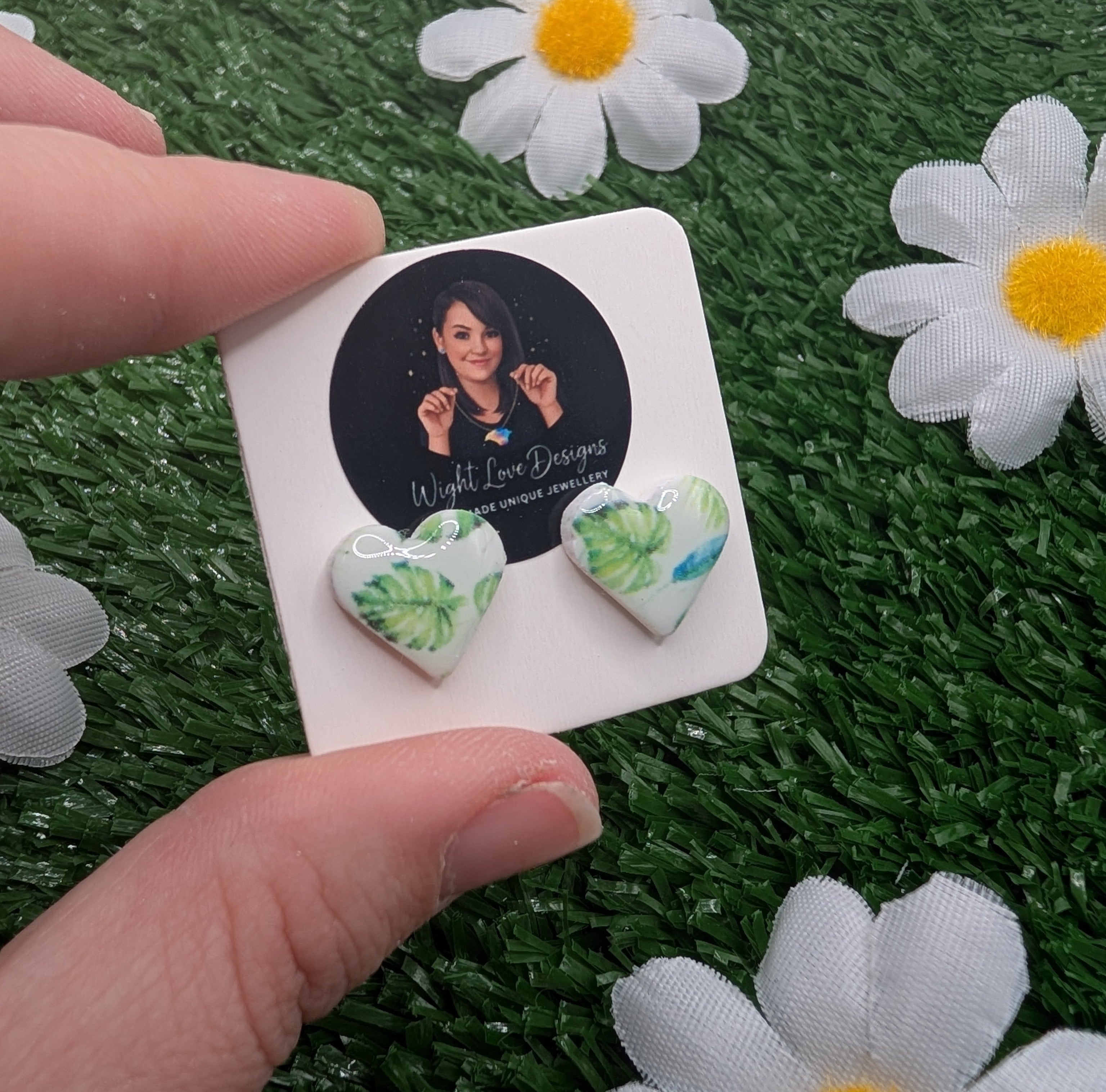 Monstera Heart Stud Earrings