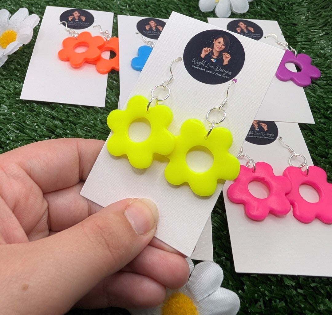 Large Neon Flower Drop Earrings