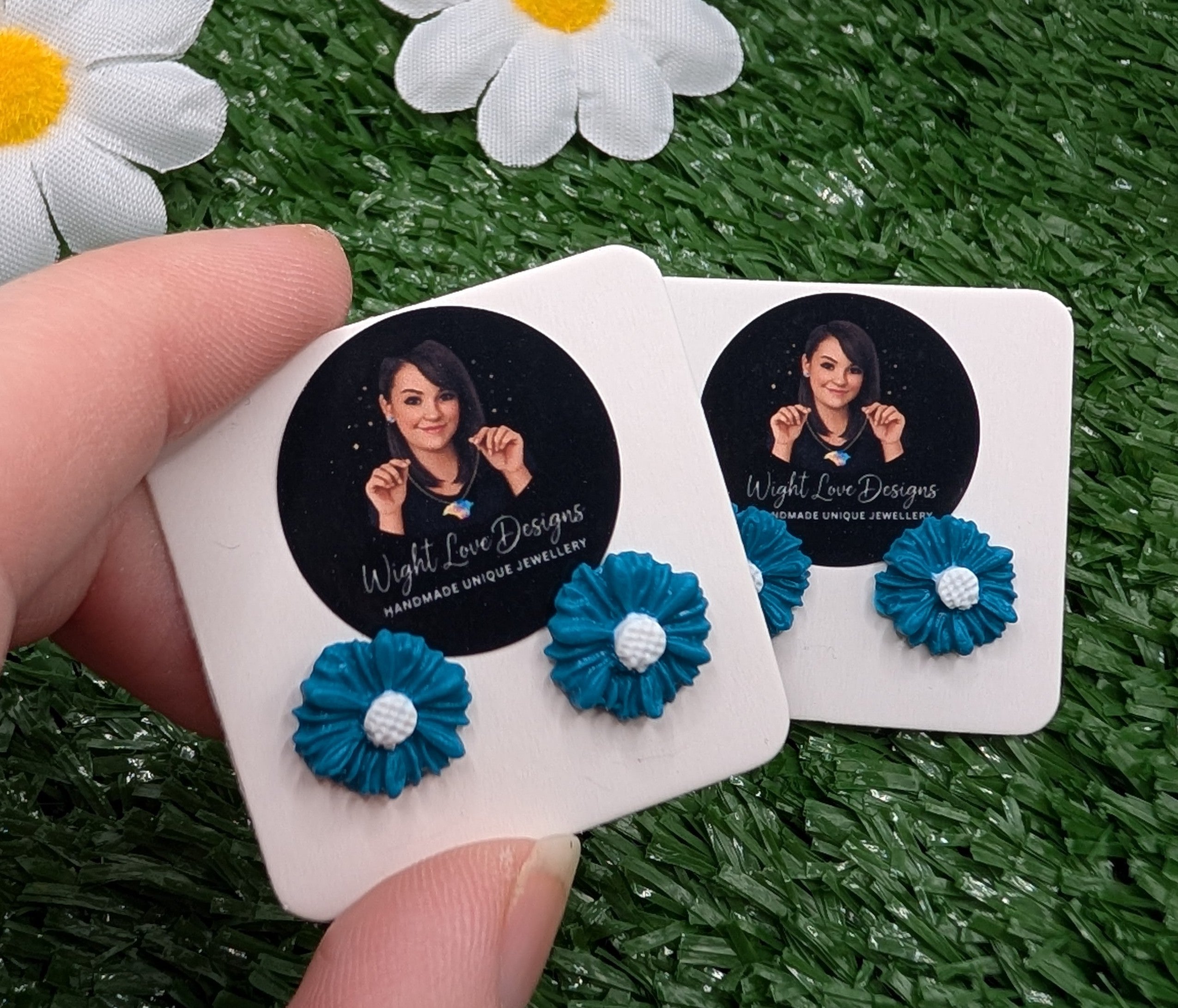 Teal Daisy Stud Earrings
