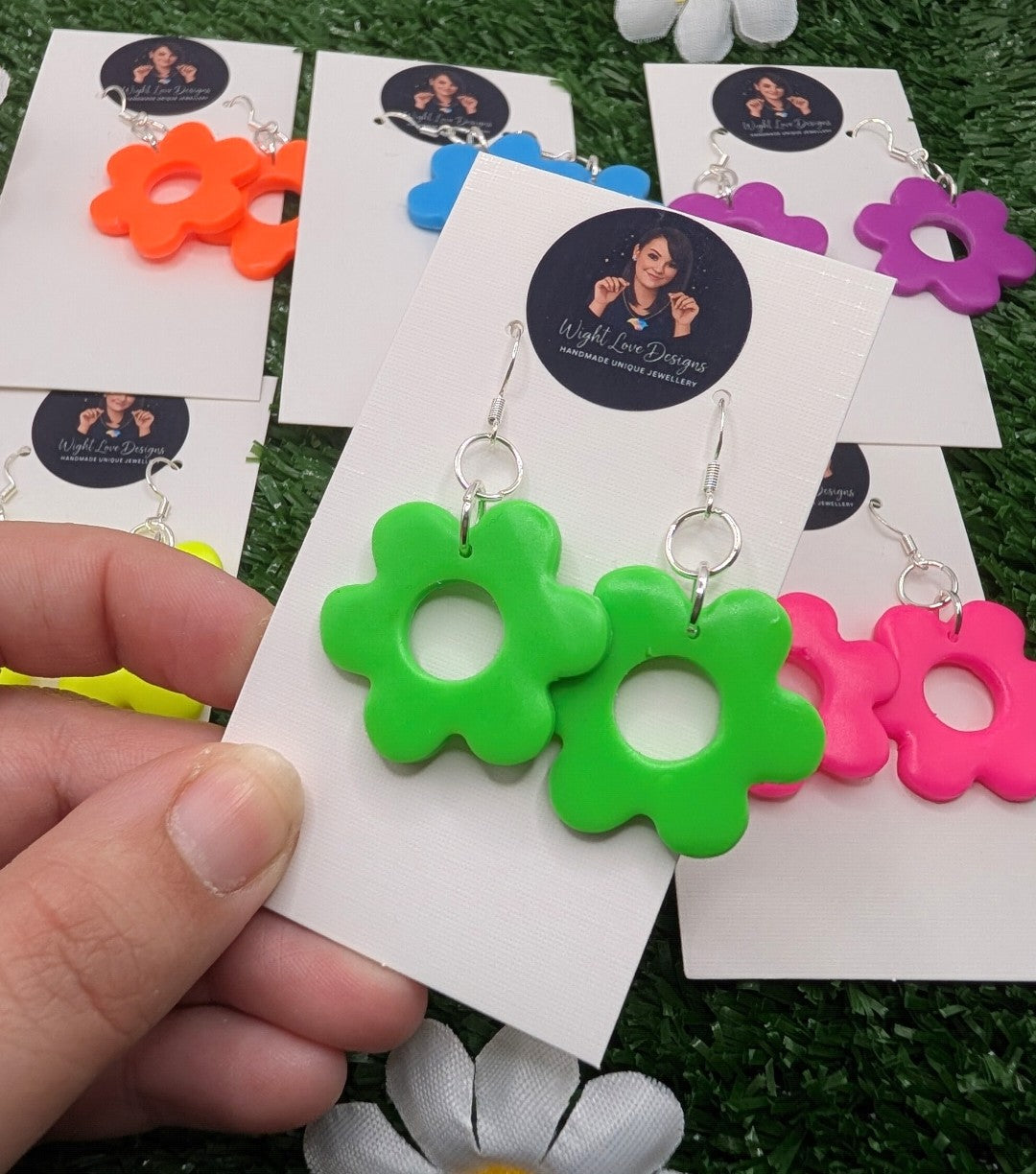 Large Neon Flower Drop Earrings