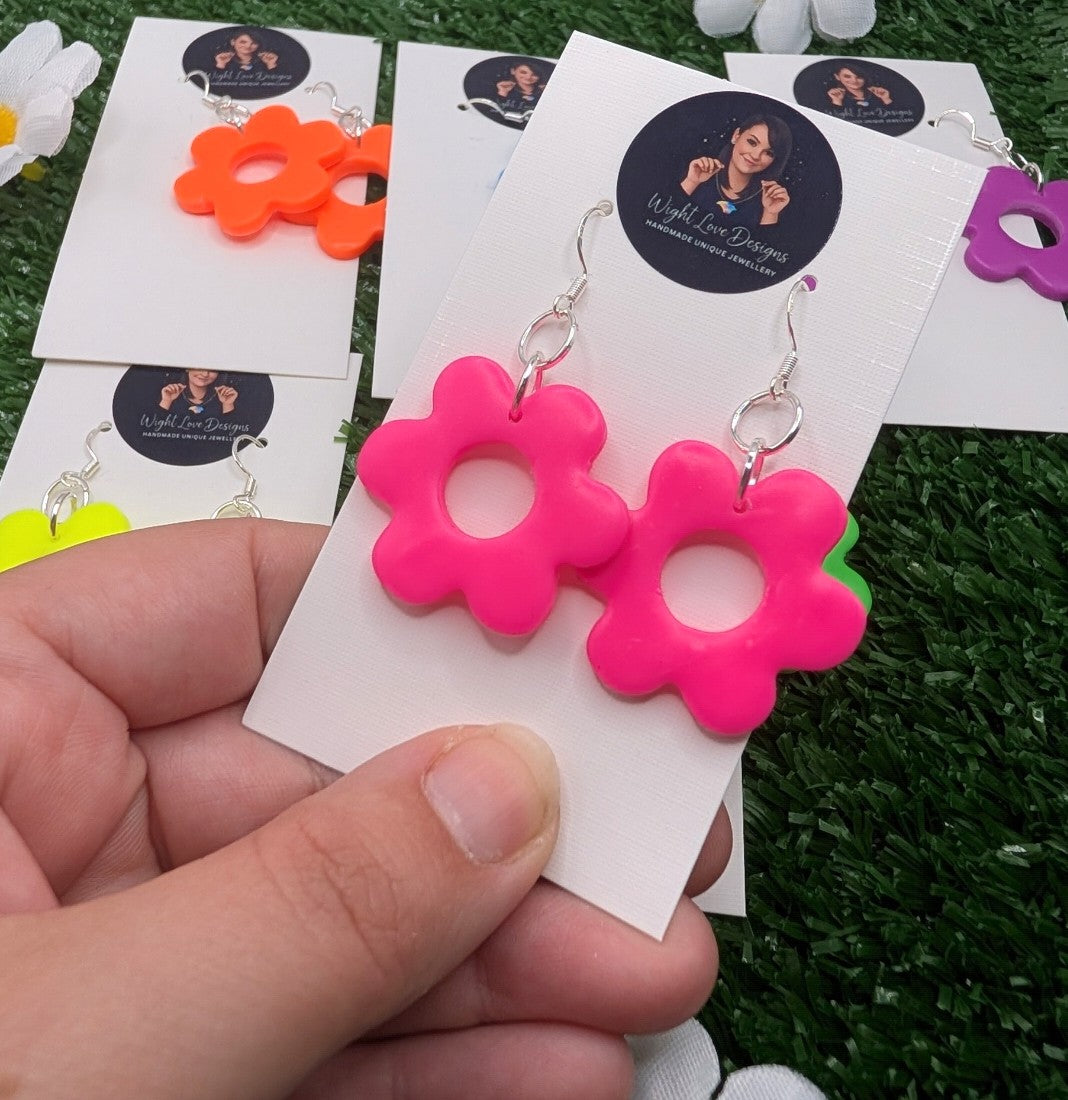 Large Neon Flower Drop Earrings