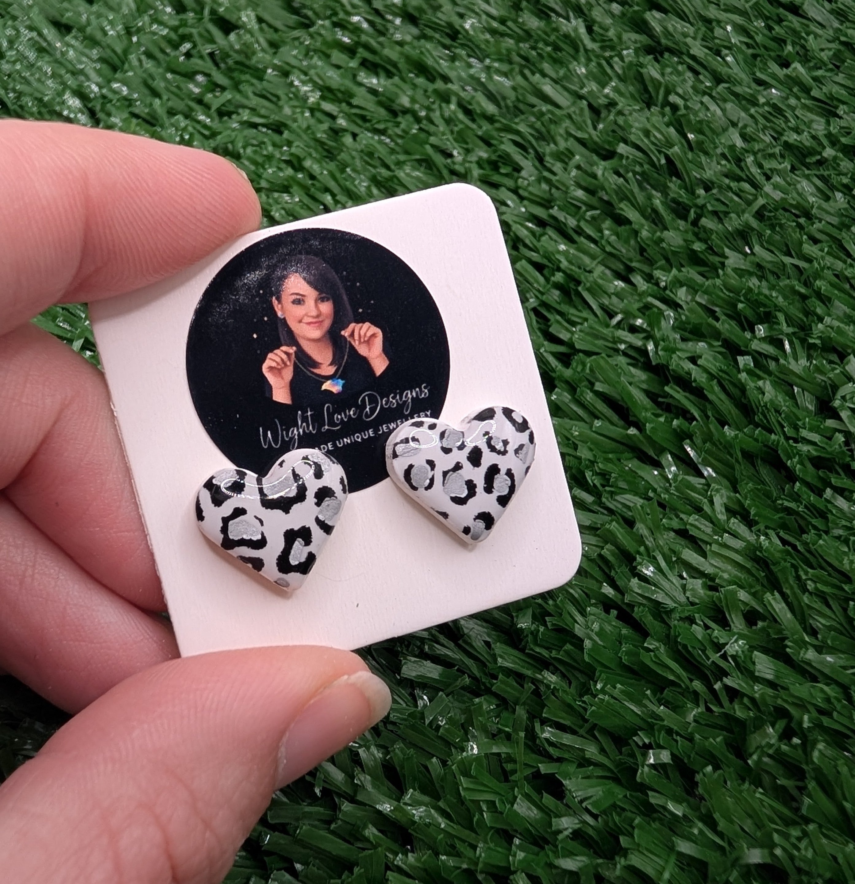 Snow Leopard Heart Stud Earrings