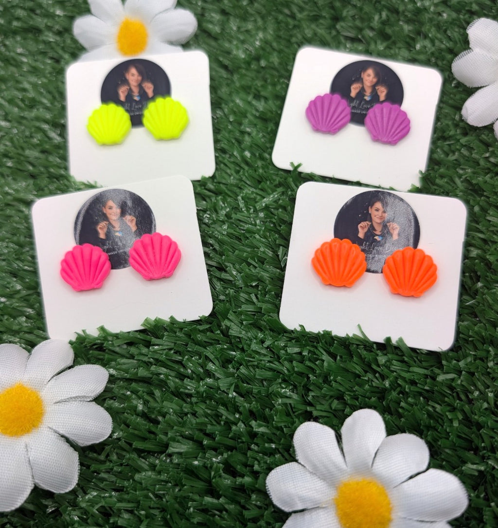Small Shell Neon Stud Earrings