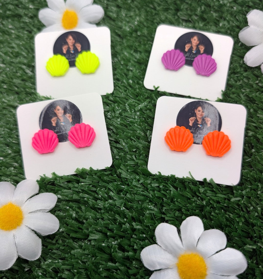 Small Shell Neon Stud Earrings