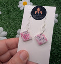 Pink Floral Square Drop Earrings