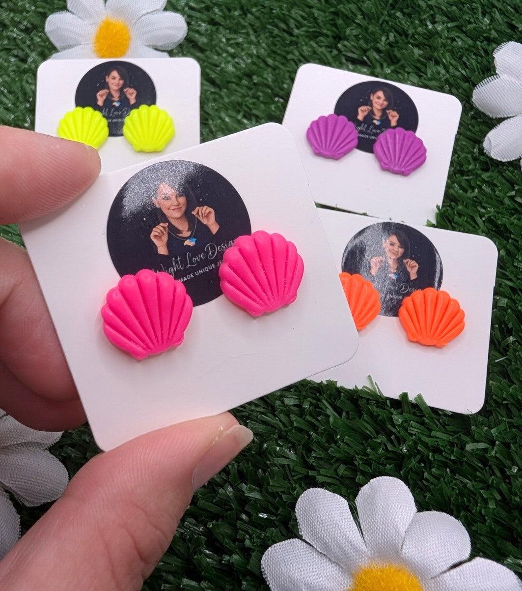 Small Shell Neon Stud Earrings