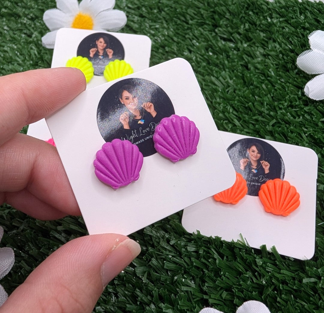 Small Shell Neon Stud Earrings