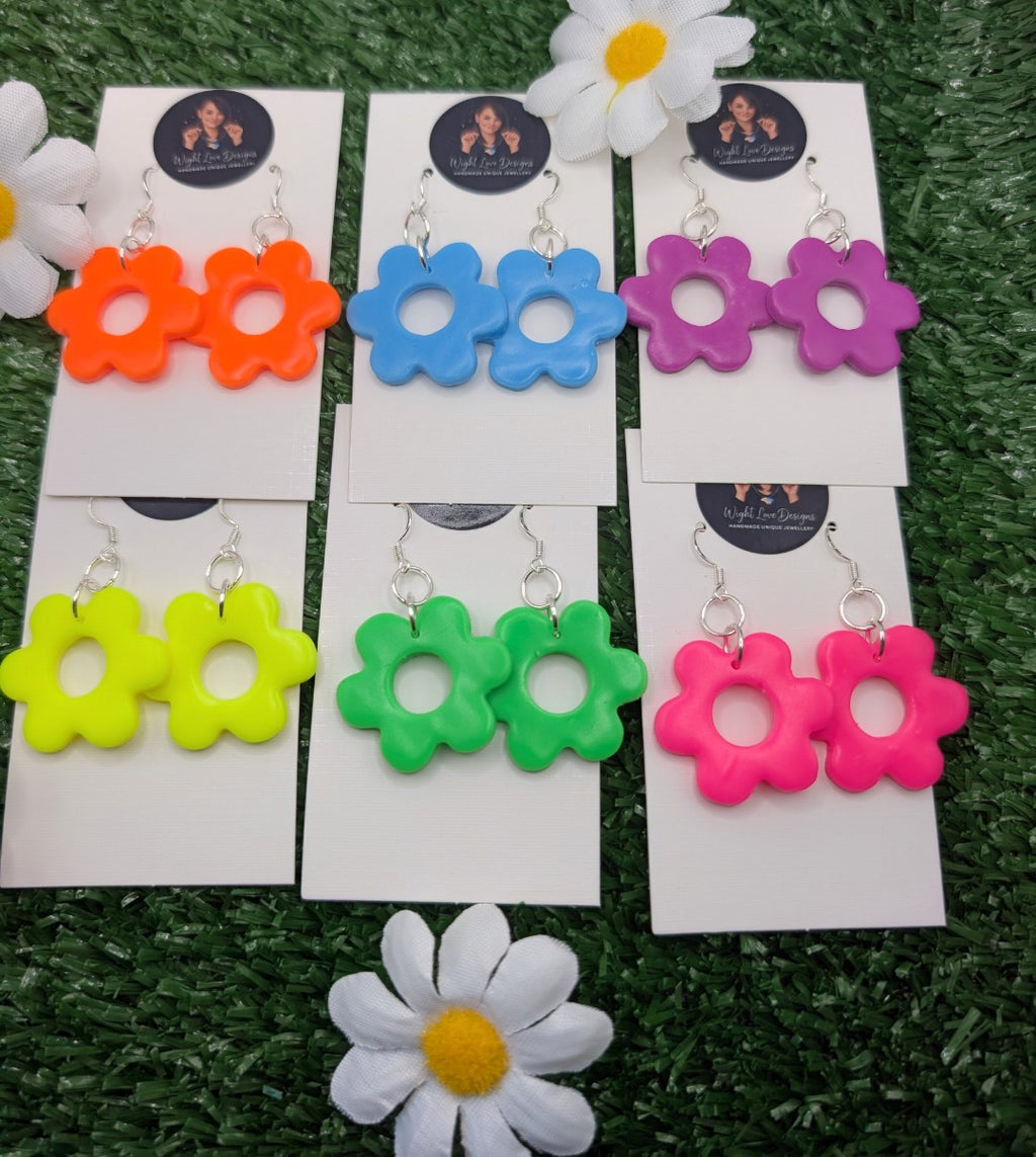 Large Neon Flower Drop Earrings
