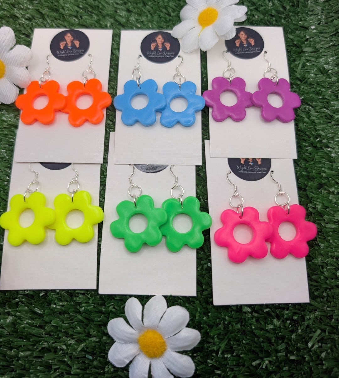 Large Neon Flower Drop Earrings