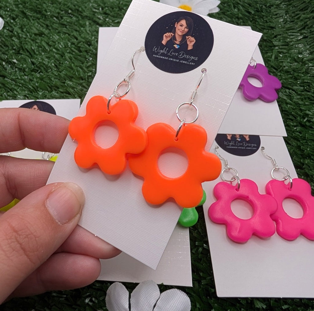Large Neon Flower Drop Earrings