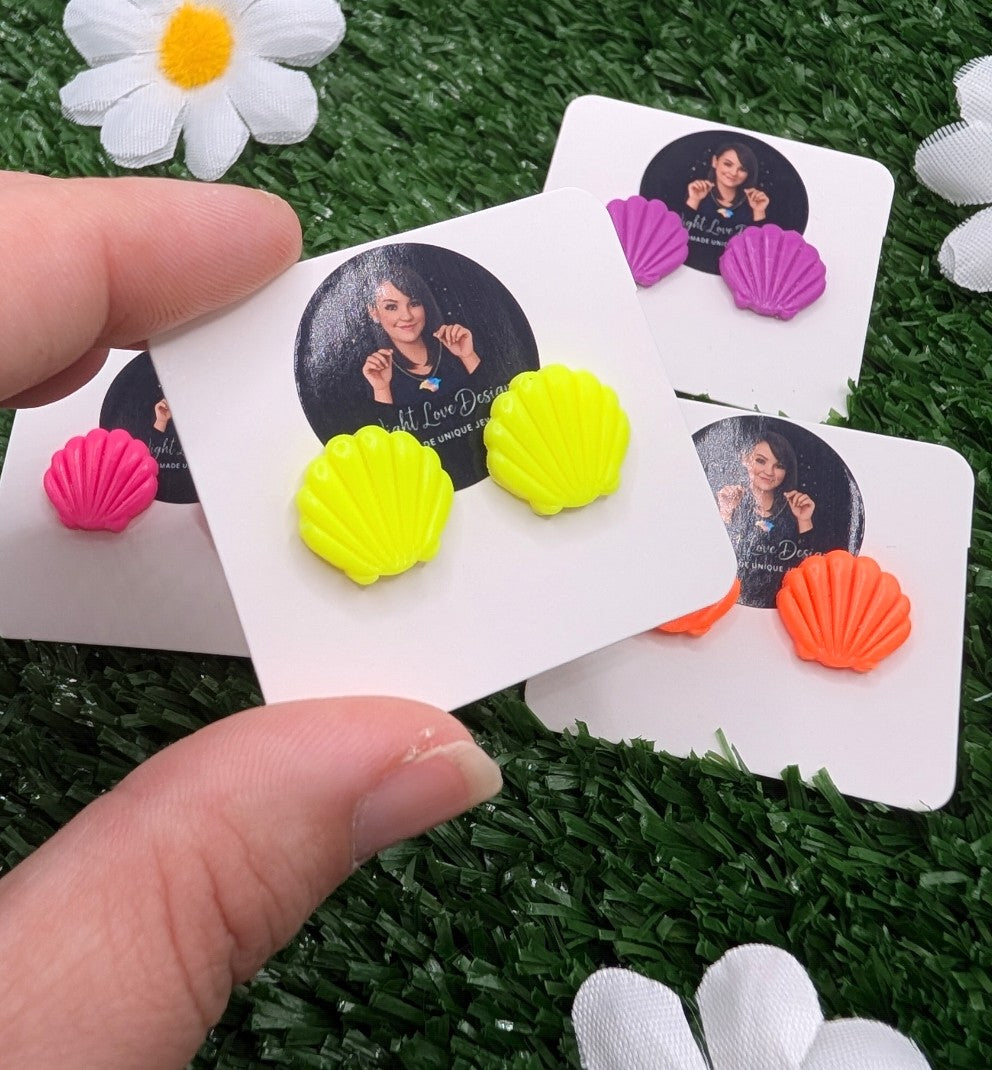 Small Shell Neon Stud Earrings