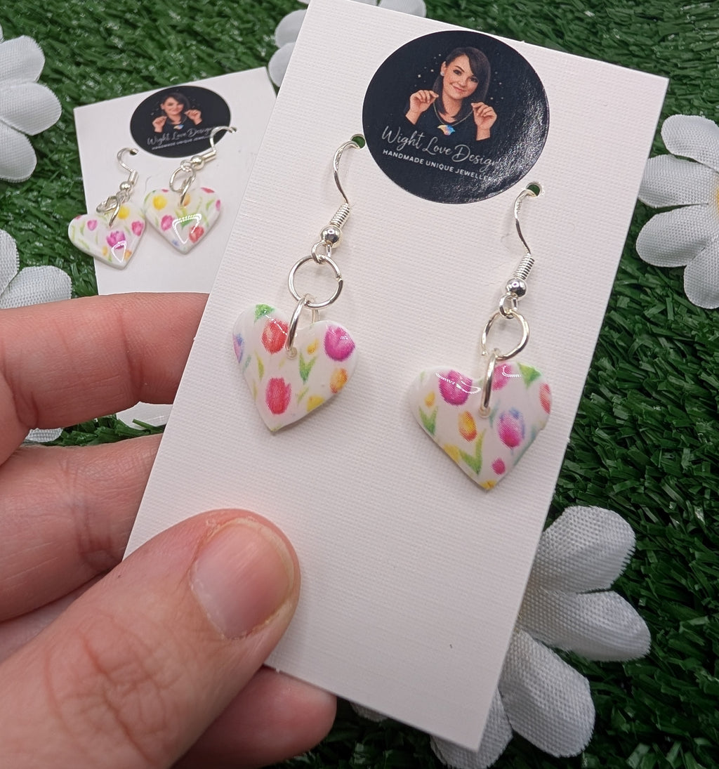 Small Tulip Heart Drop Earrings