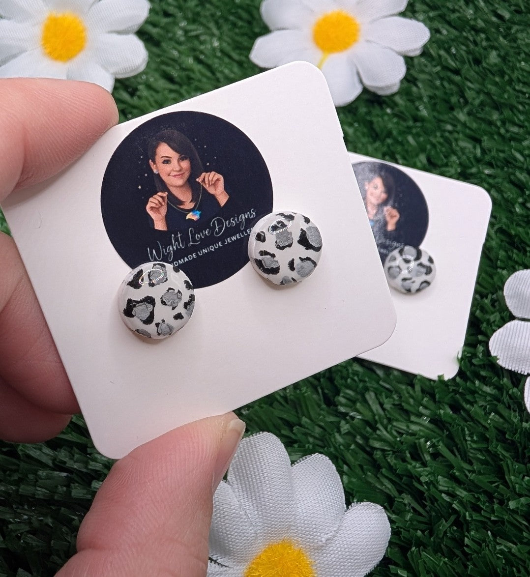 Snow Leopard Dot Stud Earrings