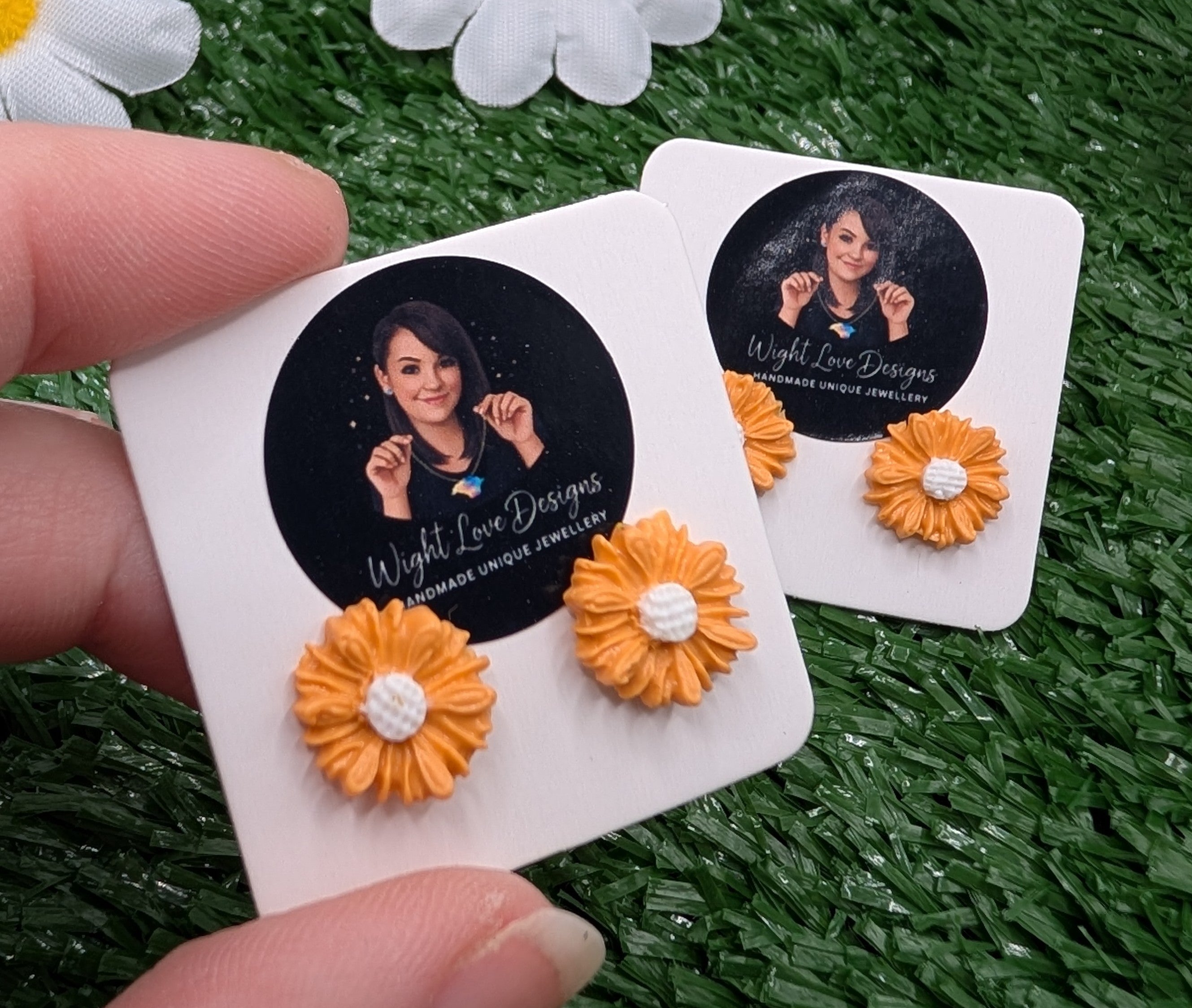Orange Daisy Stud Earrings