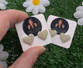 Green Daisy Heart Stud Earrings