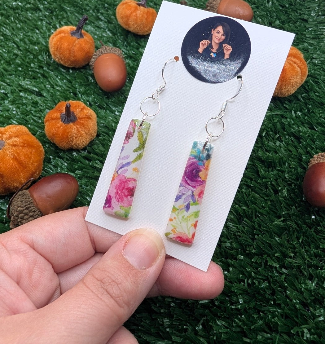 Watercolour Floral Rectangle Earrings